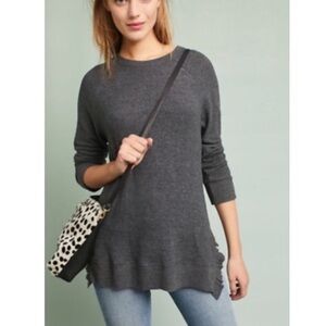 ANTHROPOLOGIE Postmark Super Soft Grey Ruffled Hem Long Sleeve Sweater